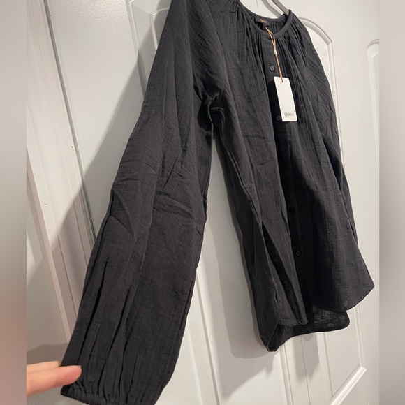 Quince 100% Organic Cotton Gauze Peasant Blouse. Color black - Picture 10 of 10